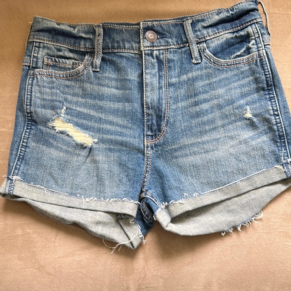 Hollister Blue Jean Shorts Distressed Cuffed